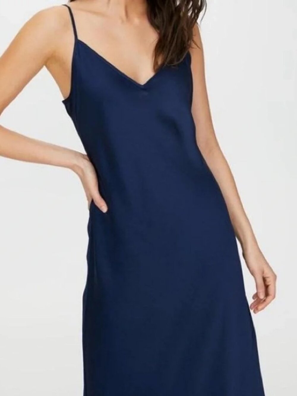 Aritzia Wilfred Satin Slip Midi Dress - Size S - Navy